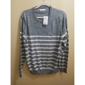 Mens Sonoma Size L Fine Gauge Charcoal Striped Crewneck Sweater Striped Gray NWT